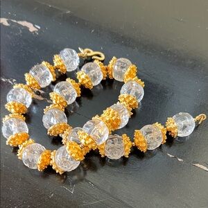 Designer Kenneth Lane Statement Necklace – Clear Lucite + Gold Caps –  18”